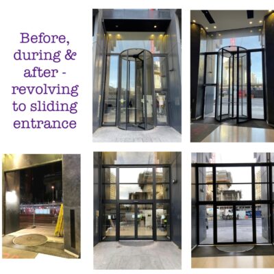Transformation of a London Landmark Residential Building Entrance from a revolving door to a sliding door